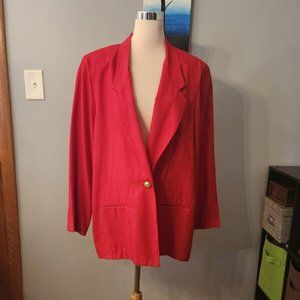 Vintage Sag Harbor Blazer Red Unlined Rayon/Poly Blend Long Sleeve Jacket 18
